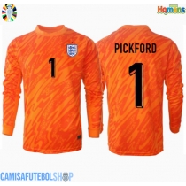 Camisa de time de futebol Inglaterra Jordan Pickford #1 Goleiro Replicas 1º Equipamento Europeu 2024 Manga Comprida
